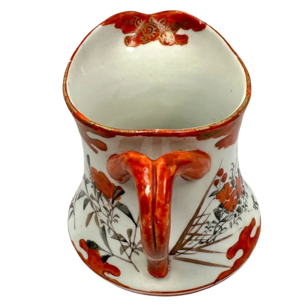 Antique Japanese Kutani Porcelain Creamer Sugar Dish White Meiji Floral‎ Vintage